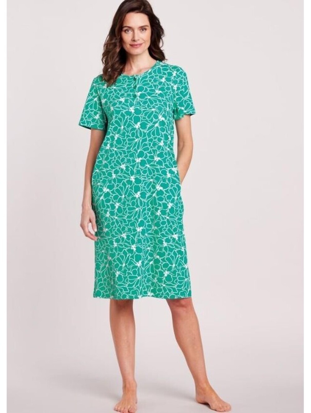 NEW Bright Turquoise Plus Sz 2X Soft Stretchy Lounge Dress Side Pockets BLAIR